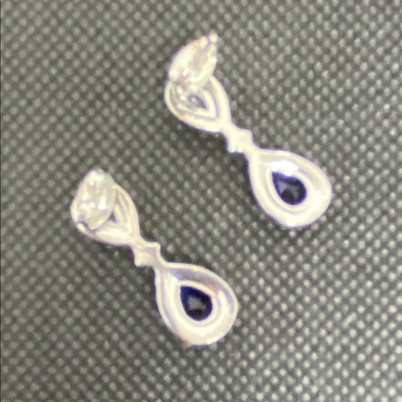 18k White Gold Natural Sapphire & CZ Earrings - Picture 5 of 5